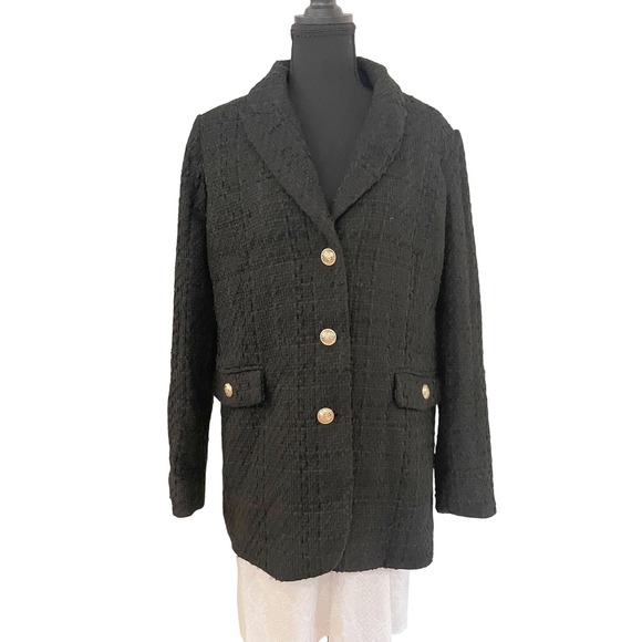 Maison d'Amélie Jackets & Blazers - Maison d'Amélie Paris Black Tweed Blazer Gold Button Classic Tailored Jacket L